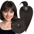 MY-LADY Human Hair Toppers for Women Real Human Hair with Bangs Thin 8.5 * 8.5CM Mono Base Clip in Remy Hairpieces Light Weight 14 Inch Natural Black
