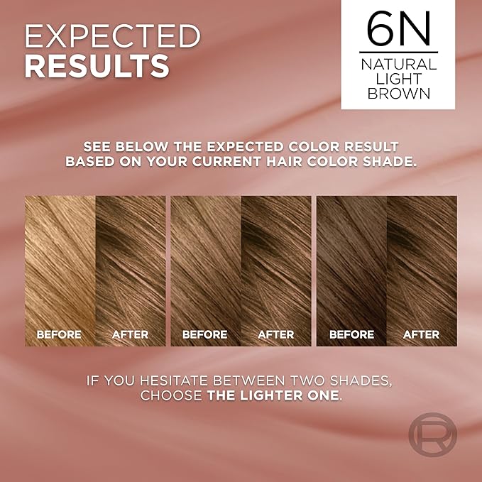 L’Oreal Paris Excellence Universal Nudes Permanent Hair Color, Ammonia Free Hair Dye for Gray Hair Coverage, 6N Natural Light Brown, 1 Hair Dye Kit