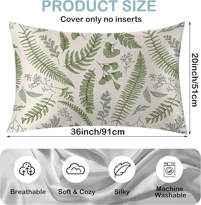 Satin Pillowcase 1 Pack-Leaves Herbs and Wildflowers Eucalyptus Silky Pillow Cover for Hair and Skin,King Size 20x36 Inch Soft Cooling Printed Pillow Cases with Hidden Zipper,Gifts for Women Men