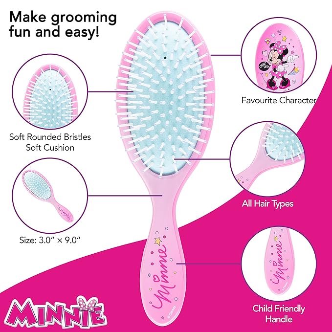 LUV HER Disney Junior Minnie Mouse Hair Accessory 5 Pcs Set - 1 Large Minnie Mouse Hair Brush + 4 Scrunchies