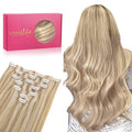 WENNALIFE Seamless Clip In Hair Extensions, 16 Inch 130g 7pcs Dirty Blonde Highlighted Bleach Blonde Hair Extensions Clip in Human Hair Invisible PU Skin Weft Natural Remy Human Hair Extensions