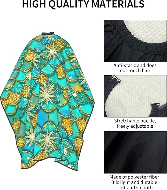 Extra Large Hair Styling Cape, Haircut Apron Green Mermaid Scales Haircuting Salon Cape Gown for Hair Cutting Styling