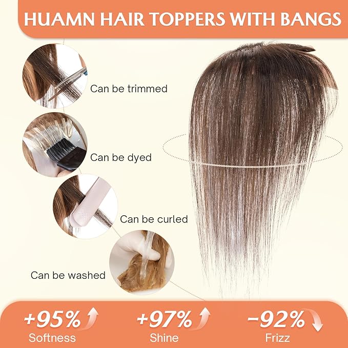 Benehair Clip in Bangs 100% Real Human Hair Extensions 360° Cover Clip on 3D Wispy Bangs for Women Topper Hairpieces for Women Dark Brown