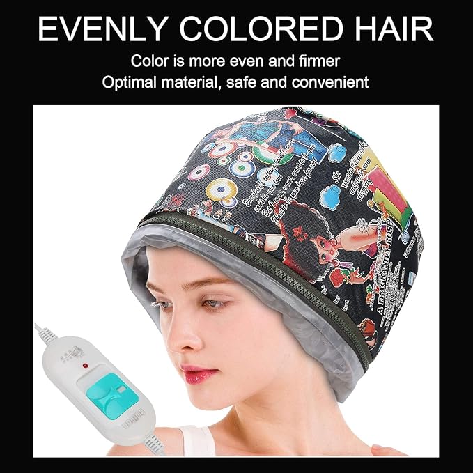 Electric Hair Cap, Thermal Steamer Treatment Spa Cap Nourishing Hat Adjustable Temperature Control Soft Bonnet Beauty Hooded Attachment Moisturize Nourish Repairs Dry Steam Personal Care for Home Use