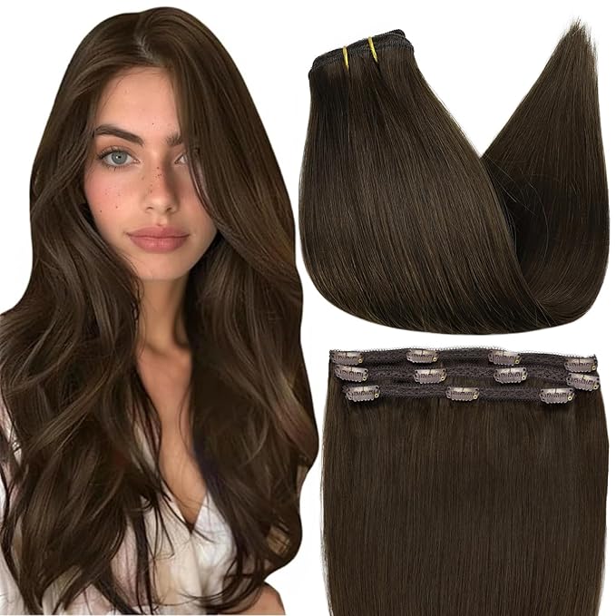 Full Shine Seamless Hair Extensions Clip in Dark Brown Hair Extensions Clip ins Brown Invisible Clip in Hair Extension Remy Hair for Short 12 Inch 3 Pcs 60 G