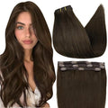 Full Shine Brown Human Hair Clip in Extensions 20 Inch Straight Dark Brown Clip in Hair Extension Lace Weft Real Human Hair Clip ins for Thin Hair 3 PCS 60 G