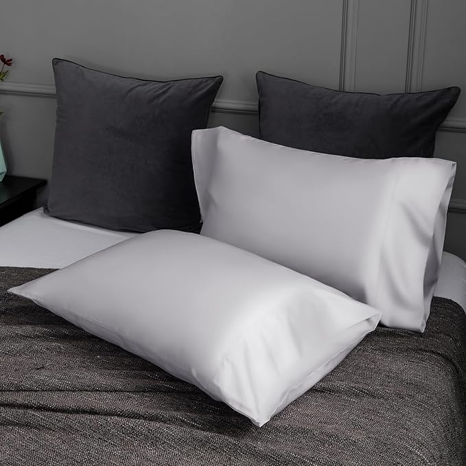 TELUS Pillow Cases Queen Size 2 Pack, Bamboo Rayon & Lyocell Pillowcase with Envelope Closure, Cooling Breathable Pillow Cover for Hot Sleeper & Night Sweats, 20x30 inch, Light Grey