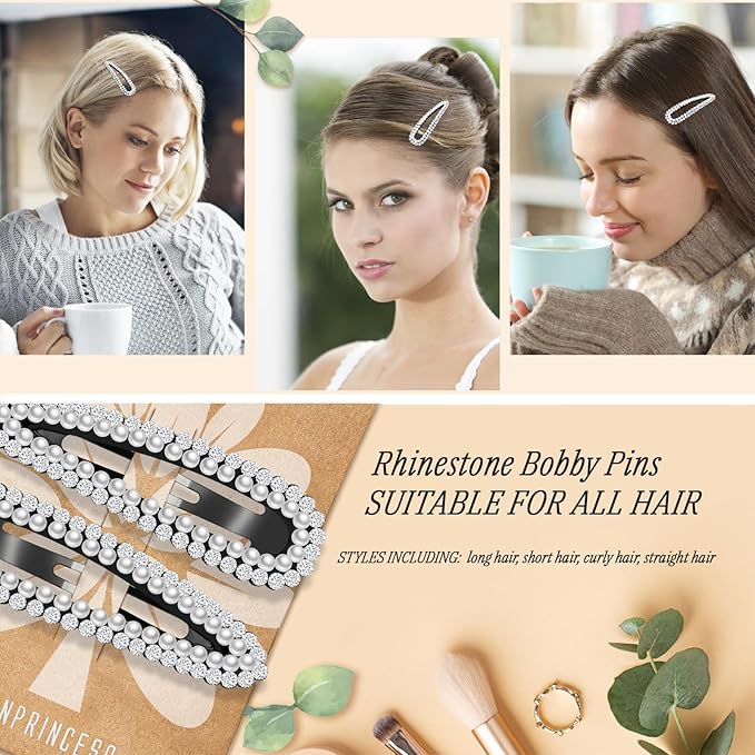 2PCS Rhinestone Hair Clips,Snap Hair Accessories,Decorative Hair Clips,Rhinestone Barrettes For Women Girls(SET11)