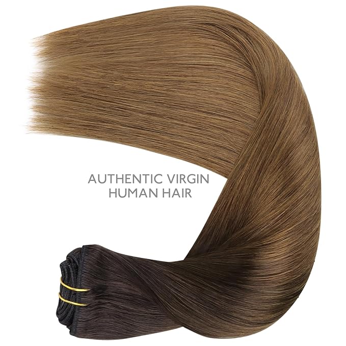 WENNALIFE Clip in Hair Extensions Real Human Hair, 18 Inch 150g 9pcs Remy Hair, Ombre Dark Brown to Light Chestnut Brown Straight Natural Extensiones De Cabello Humano Con Clip Ins