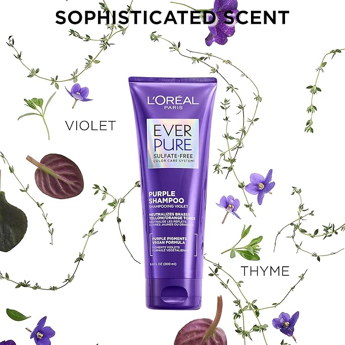 L’Oreal Paris Sulfate Free Brass Toning Purple Conditioner for Blonde, Bleached, Silver, or Brown Highlighted Hair, EverPure, 6.8 Fl Oz (Packaging May Vary)