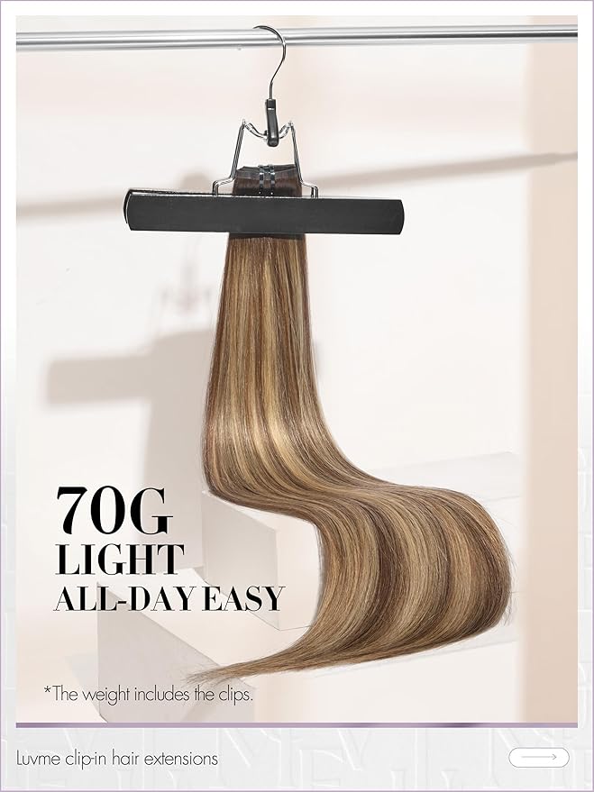 LUVME Clip in Hair Extensions, Straight Seamless 24 Inch 70g 4Pcs Chestnut Brown, 100% Real Remy Human Hair, Soft Natural Full Max Invisible Comfortable Hair Extensions for Women