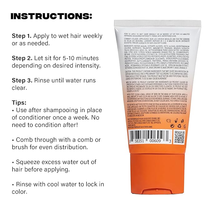 Good Dye Young Color Depositing Mask, DYEposit Color Depositing Conditioner, Toning Treatment, Tone & Enhance Color-Treated Hair - Semi Permanent Hair Dye, Vegan and Cruelty-Free (Copper) 4 fl oz