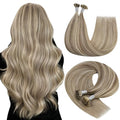 YoungSee U Tips Hair Extensions Real Human Hair Brown to Blonde Pre Bonded Utip Hair Extensions Light Brown Highlight Blonde Human Hair K Tips Extension Highlight for Short Straight Hair 14In 50s/50g