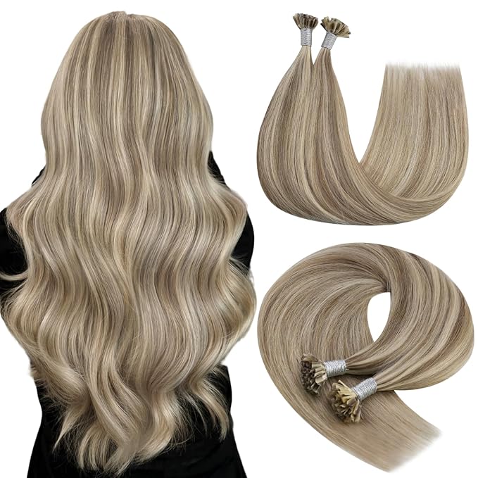 YoungSee Highlight U Tip Human Hair Extensions Light Brown Highlight Blonde Utip Extension Human Hair Silky Straight Pre Bonded K Tip Hair Extensions Add Volume Ktip Real Hair Extension 50s 50g 18in