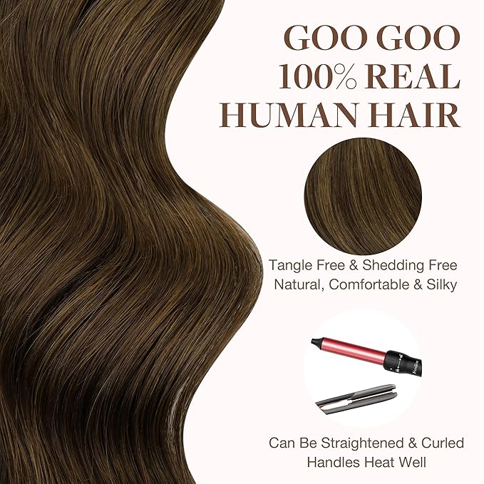 GOO GOO Tape in Hair Extensions Human Hair, 2C/4E/6C Brown Sugar Swirl Highlights, 10inch 30g 20pcs, Skin Weft Seamless Invisible, Silky Straight with Thick Ends, Remy Human Hair
