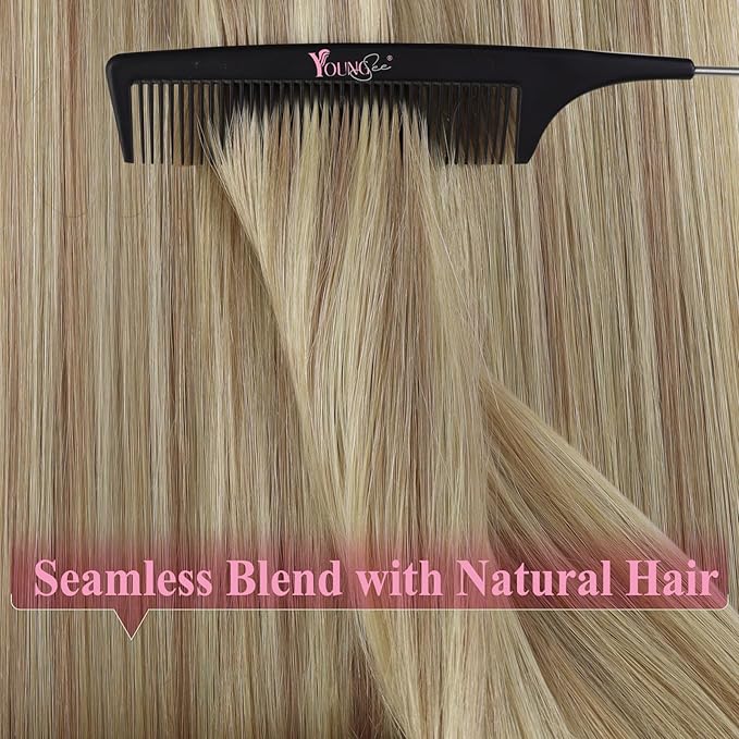YoungSee Tape in Hair Extensions Human Hair Blonde Highlight Tape ins Human Hair Extensions Golden Blonde Invisible Tape-in Extensions for Short Hair 12 Inch 20pcs 30g