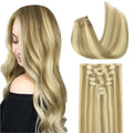 GOO GOO Clip in Hair Extensions Real Human Hair, Remy Human Hair Extensions Clip ins for Women, Natural Human Hair, 24inch 120g 7Pcs, 16/22 Light Blonde Highlighted Golden Blonde