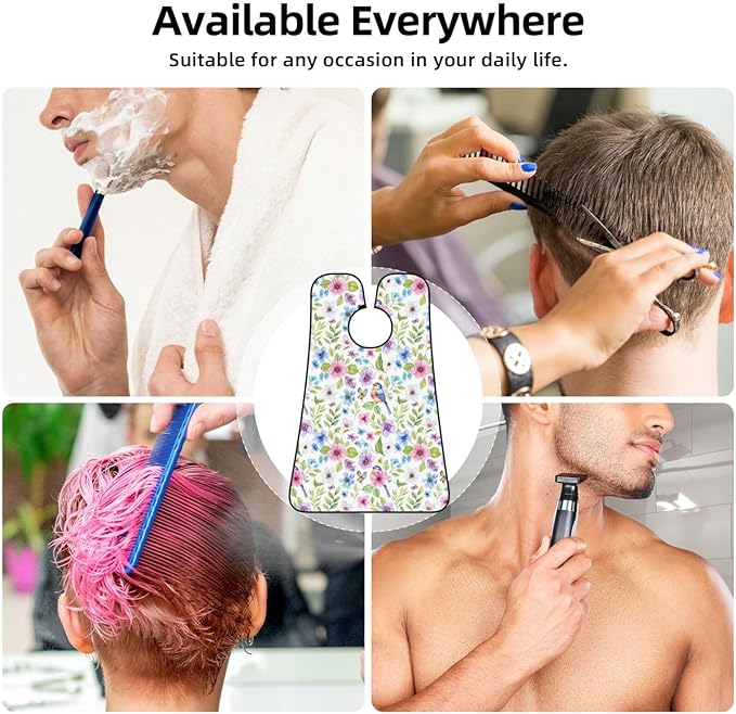 Non-Stick Beard Bib for Shaving, Watercolor Floral Vintage Flowers and Birds Butterflies Peony Flower Shave Bib, Waterproof Hair Catcher with Suction Cups, Grooming Apron Men Husband