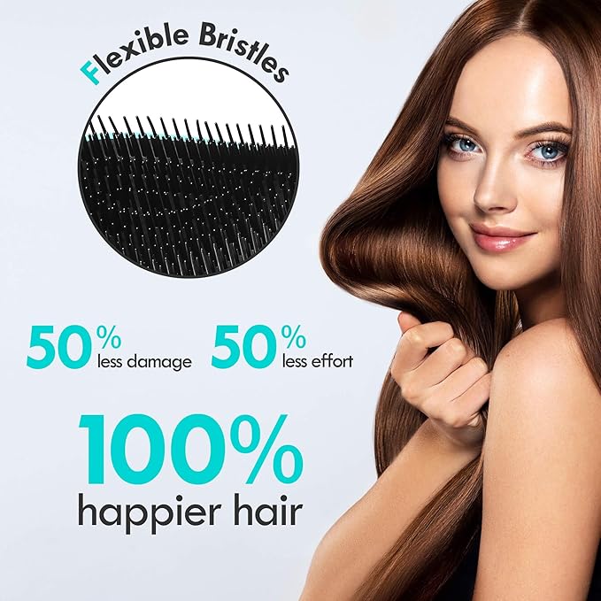 Detangling Hair Brush Set - 2 Pack Detangler Hairbrush with Ultra Soft Bristle for Effortless Tangle Removal - For Dry Wet Damaged Curly Hair for Men Women Girls Boys Kids - Purple & Green