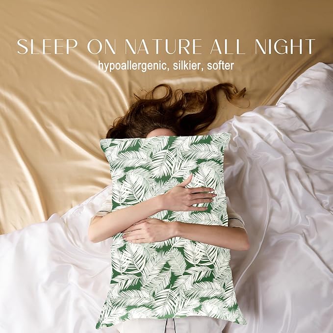 ZIMASILK 100% Pure Mulberry Silk Pillowcase for Hair and Skin Health,Both Sides 19 Momme Silk Floral Print,1pc (King 20''x36'',White Leaves)