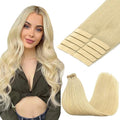 GOO GOO Tape in Hair Extensions Human Hair, 613R Bleach Blonde, 14inch 25g 10pcs, Skin Weft Seamless Invisible, Silky Straight with Thick Ends, Remy Human Hair