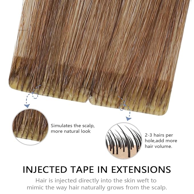 COOKAYU Invisi Edge Tape in Extensions Human Hair Walnut Brown to Ash Brown and Blonde Seamless Injected Tape Ins Straight invisible Hair Extensions 18Inch 40g 20pcs/pack