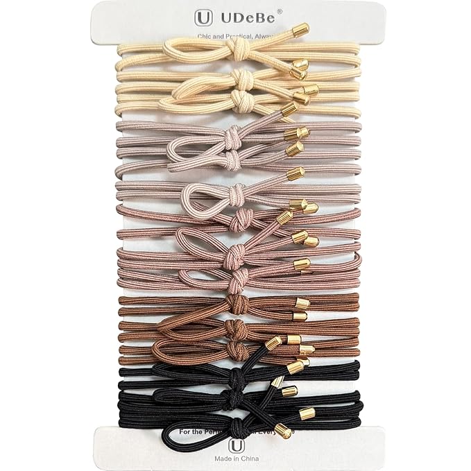 15 Packs Knotted Hair Ties – Hair Elastic Ponytail Holders for Women – No Damage Hair Bands for Thick Hair in Elegant Brown