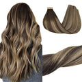 GOO GOO Tape in Hair Extensions Human Hair, 4/26/4 Balayage Chocolate Brown to Honey Blonde, 22inch 50g 20pcs, Skin Weft Seamless Invisible, Silky Straight with Thick Ends, Remy Human Hair