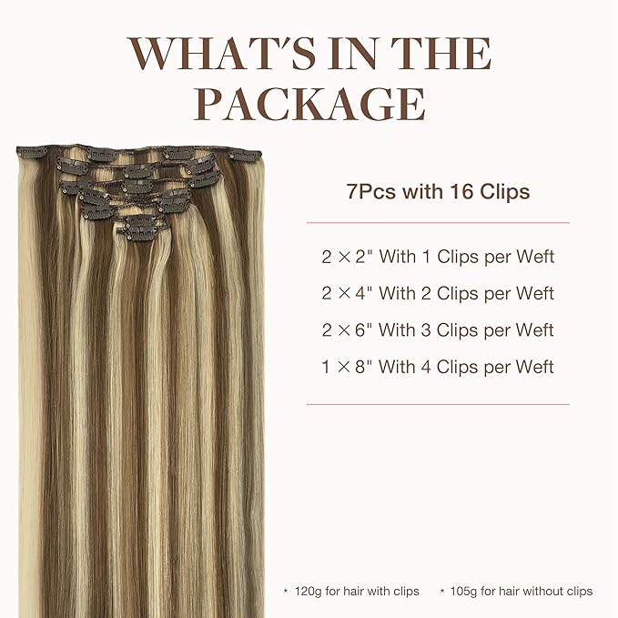 GOO GOO Clip in Hair Extensions Real Human Hair, Remy Human Hair Extensions Clip ins for Women, Natural Human Hair, 22 Inch 170g 7Pcs, 8A/22 Medium Brown Highlighted Golden Blonde