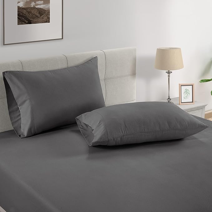 Lane Linen 100% Organic Cotton Pillow Cases King Size (20"x36") - King Size Pillow Cases Set of 2 - Pure Organic Cotton Pillowcases - King Pillow Cases Set of 2 - Charcoal Black Pillow Cases Set of 2