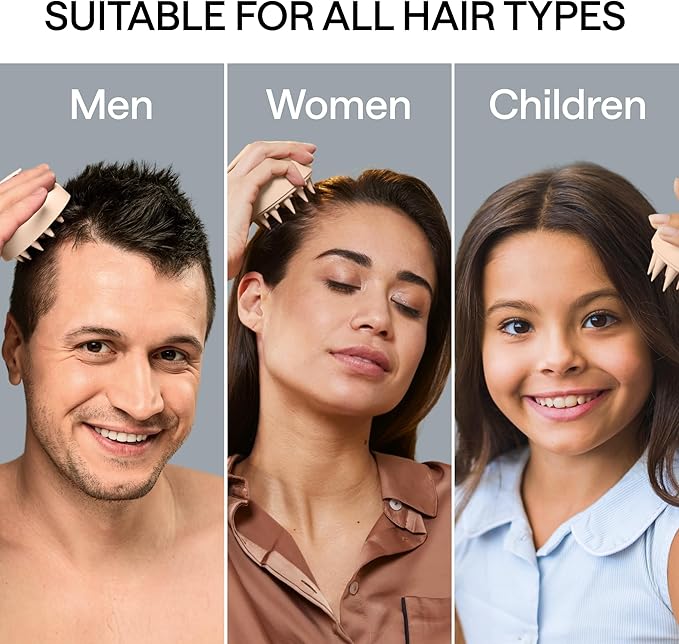 Silicone Scalp Scrubber for Dandruff – Serum, Balm, & Hair Oil Applicator – Scalp Massager Hair Growth for Men, Women – Shampoo Massager Brush or Head Scratcher – Alternative to Shower Comb – Beige