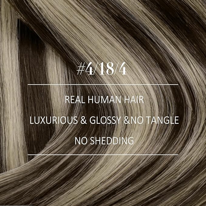 YoungSee Sew in Human Hair Extensions Balayage Hand Tied Weft Hair Extensions Human Hair Sew in Extensions Chocolate Brown with Ash Blonde Balayage Straight Hair Bundle 18Inch 100G