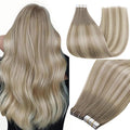 Full Shine Remy Tape Extensions Human Hair Color 19/8/60 Balayage Blonde Tape in Hair Extensions 20Inch Seamless Skin Weft 100G Long Extension Add Length for Natural Look 40Pcs