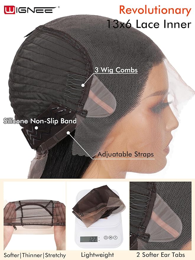 WIGNEE 13x6 Synthetic Lace Front Wig 28" Long Straight Wig Red Kanekalon Futura Synthetic Wigs for Black Women Pre-Plucked Glueless Wig for Daily Party Use