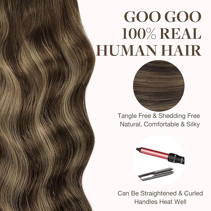 GOO GOO Tape in Hair Extensions Human Hair, 4/26/4 Balayage Chocolate Brown to Honey Blonde, 26inch 120g 40pcs, Skin Weft Seamless Invisible, Silky Straight with Thick Ends, Remy Human Hair