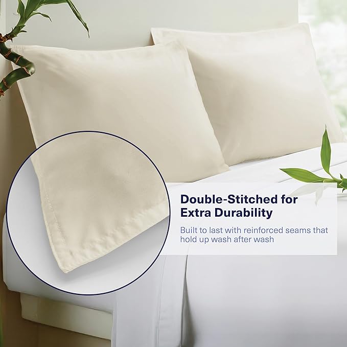 Kickoff Viscose Bamboo Pillowcase, King, Set of 2, 100% Organic Hidden Zippered Viscose Bamboo Pillow Case King Size, Cooling Pillow Cover for Hot Sleepers (20"x40", Buttercream)