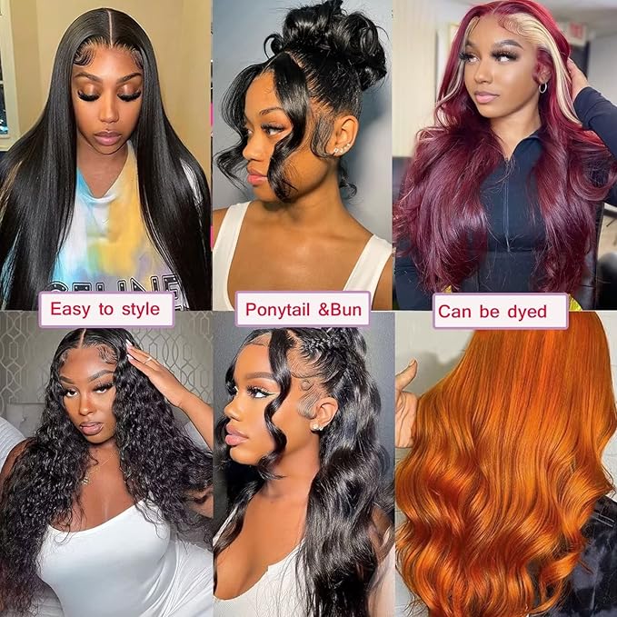Lemoda Full 13x6 Lace Frontal Virgin Human Hair Wigs 210% 32Inch 15A Body Wave 13x6 HD Transparent Full Lace Front Wigs Brazilian Body Wave Wig Thin Knots