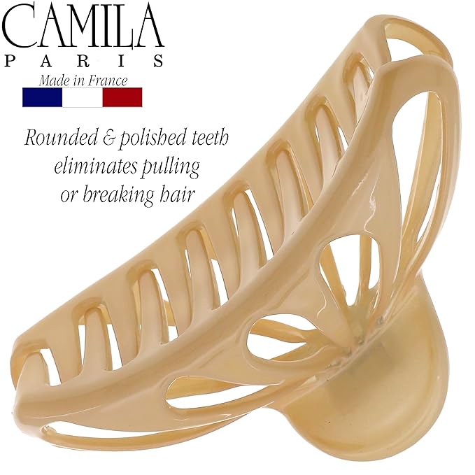 Camila Paris CP3054 French Hair Clip for Women with Thick, Long and Curly Wavy hair, Beige, No Slip Girls Fashion Styling Hair Accessory, Strong Hold, Made in France