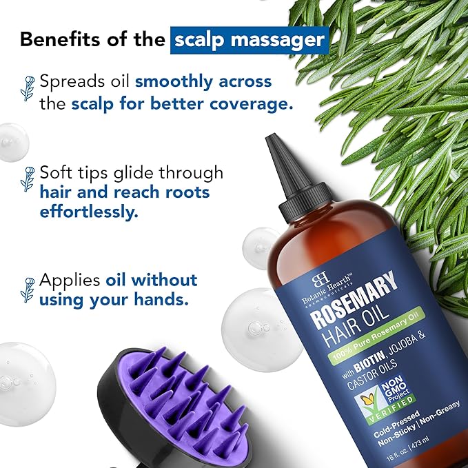 Botanic Hearth Rosemary Oil for Hair Growth | Strengthening Biotin, Jojoba, Castor Hair Growth Oil for frizzy hair | Dry, Damaged Scalp Treatment | Color Safe | All Hair Types | 16 Fl Oz
