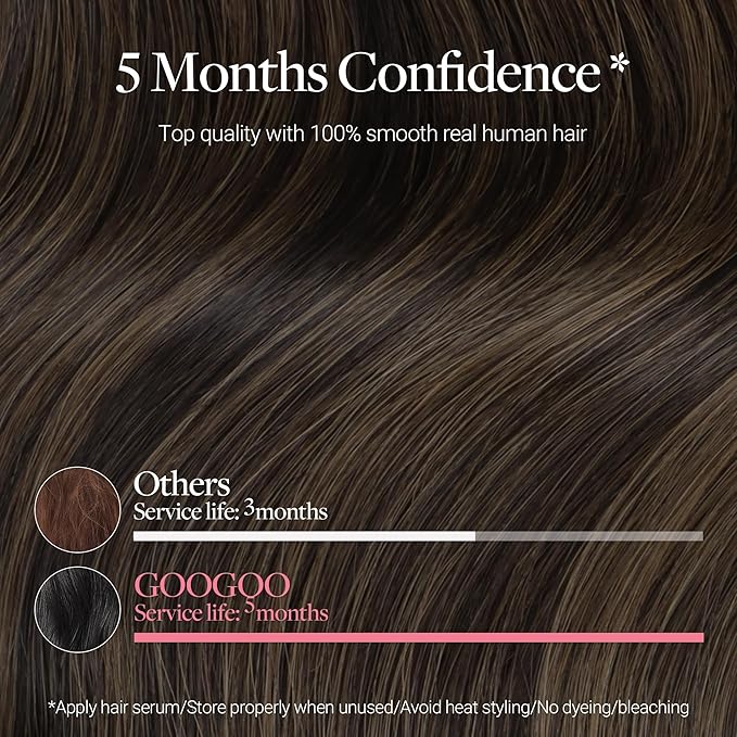 GOO GOO Clip in Hair Extensions Real Human Hair, Remy Human Hair Extensions Clip ins for Women, Natural Human Hair, 24inch 150g 9 Pcs, #2/6 Dark Brown Highlighted Chestnut Brown