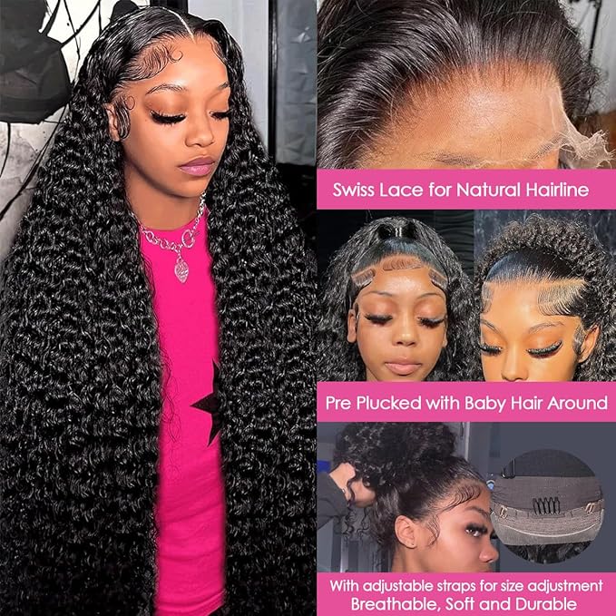 CYNOSURE HD Lace Frontal Wigs Human Hair Pre Plucked 180% Density 13x4 Kinky Curly Lace Frontal Human Hair Wigs for Black Women Glueless 26inch Long Curly Wig Natural Black Color