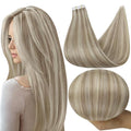 Full Shine 20 Inch Tape in Hair Extensions Color 18 Ash Blonde and 613 Yellow Blonde Tape in Extensions Seamless Real Remy Human Hair 50G 20 Pcs Invisible Skin Weft for Wedding Natural