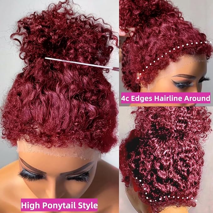 250 Density Hidden Strap Water Wave 360 99j Burgundy Glueless Wigs Human Hair Pre Plucked Pre Bleached Human Hair Wig With Drawstring Wet and Wavy HD Full Lace Front Wigs Human Hair 28 Inch
