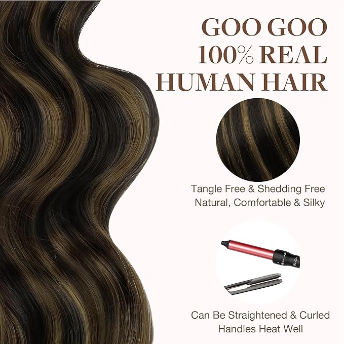 GOO GOO Tape in Hair Extensions Human Hair, 1B/6/1B Balayage Natural Black to Chestnut Brown, 18inch 100g 40pcs, Skin Weft Seamless Invisible, Silky Straight with Thick Ends, Remy Human Hair