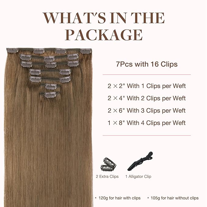 GOO GOO Clip in Hair Extensions Real Human Hair, Remy Human Hair Extensions Clip ins for Women, Natural Human Hair, 18inch 120g 7Pcs, 5 Light Ash Brown