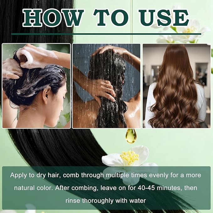 Mild Formula Long Lasting Hair Dye Set, Hair Color for Gray Coverage, Natural plant extracts, Long-Lasting Single Step Hair Dye with Nourishing Shampoo (Natural Black)