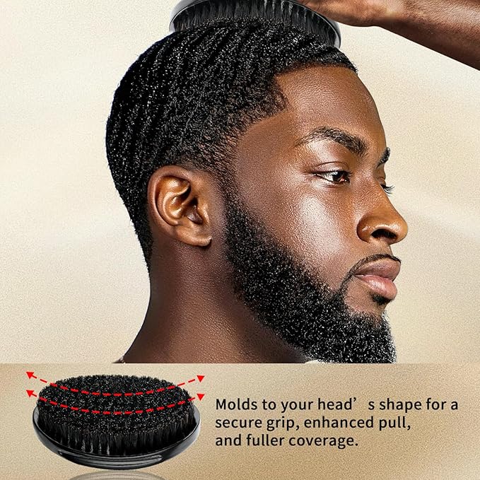 Curved 360 Wave Brush For Men - Medium Hard Palm Brush for Laying Down 360 Waves Made with Natural Boar Bristle and Wood Easy to Hold - Strong Hold Travel Size Wave Pomade Greasy 360 Layer Hair Waves