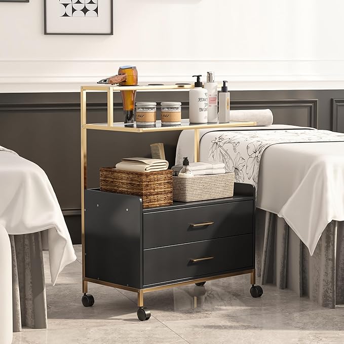 Salon Rolling Trolley with Lockable Wheels Storage Drawers Tool Organizer Barber Cart Mobile Hair Station Cabinet for Beauty Makeup Spa Massage Lash Tattoo Pedicure