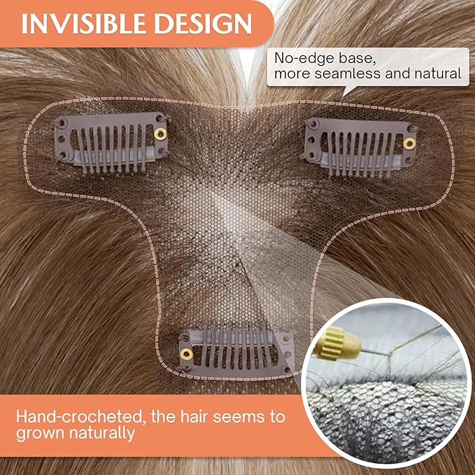 Benehair Clip in Bangs 100% Real Human Hair Extensions 360° Cover Clip on 3D Wispy Bangs for Women Topper Hairpieces for Women Medium Brown Highlights Dark Blonde