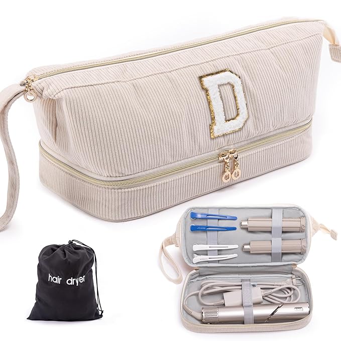 Initial Personalized Hair Dryer Case,Double-Layer Hair Tools Travel Carrying Case for Shark FlexStyle with Hair Dryer Bag- Hair Air Wrap Dryer Case Flat Curling Iron Travel Organizer Gift